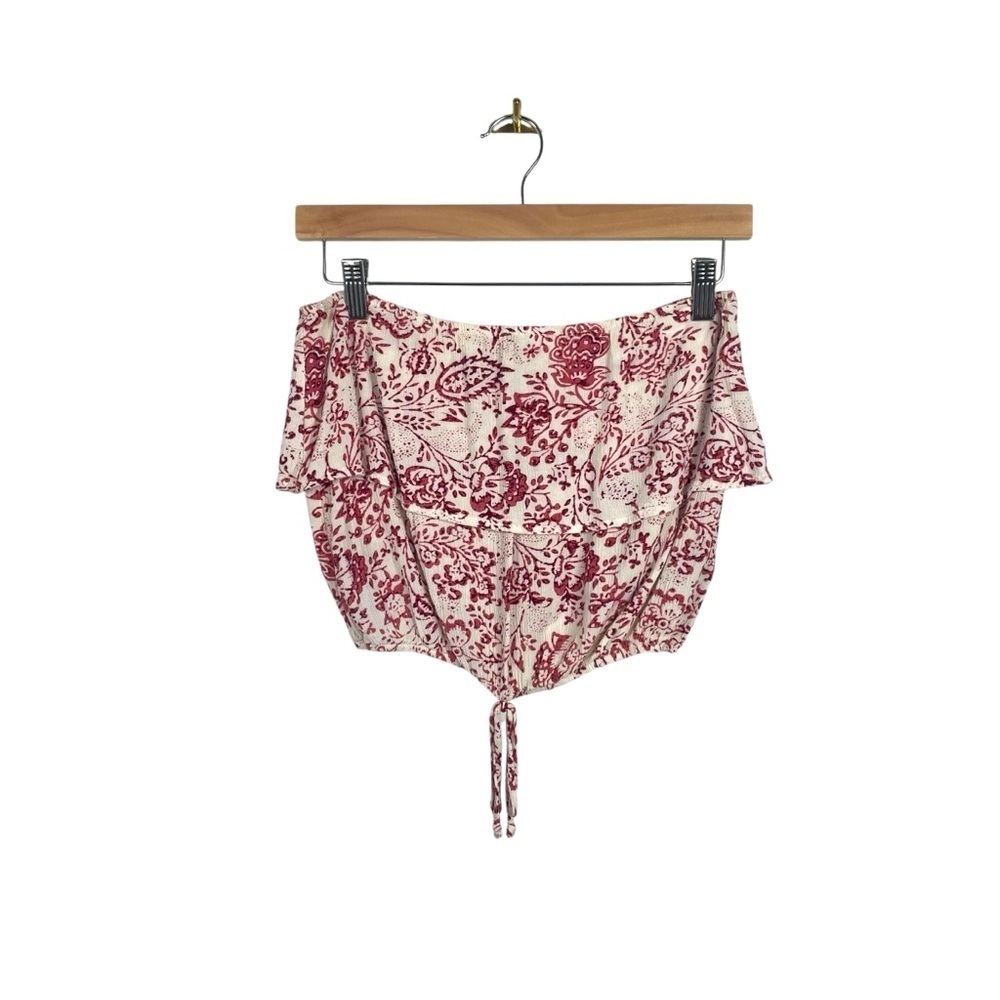 Lulus Women’s Strapless Paisley Elastic Blouse in White/Pink Size S